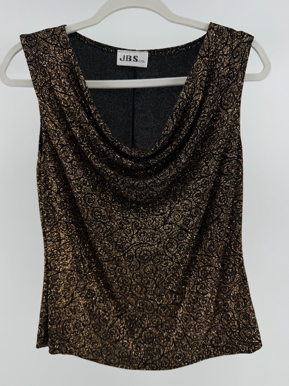 Vintage 90s Y2K Stretch Knit Black Gold Shimmer Sleeveless Tank Top, Size Small